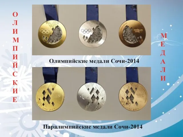 Олимпийские медали Сочи-2014 Паралимпийские медали Сочи-2014 ОЛИМПИЙСКИЕ МЕДАЛИ