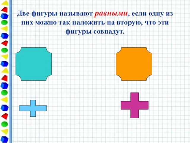 Две фигуры называют равными, если одну из них можно так наложить