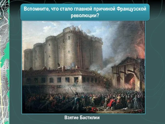 Назовите вид конфликта. Взятие Бастилии Вспомните, что стало главной причиной Французской революции?