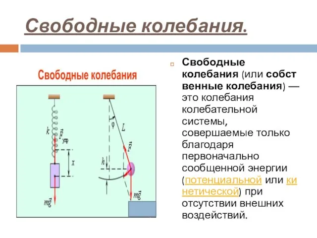 Свободные колебания. Свободные колебания (или собственные колебания) — это колебания колебательной