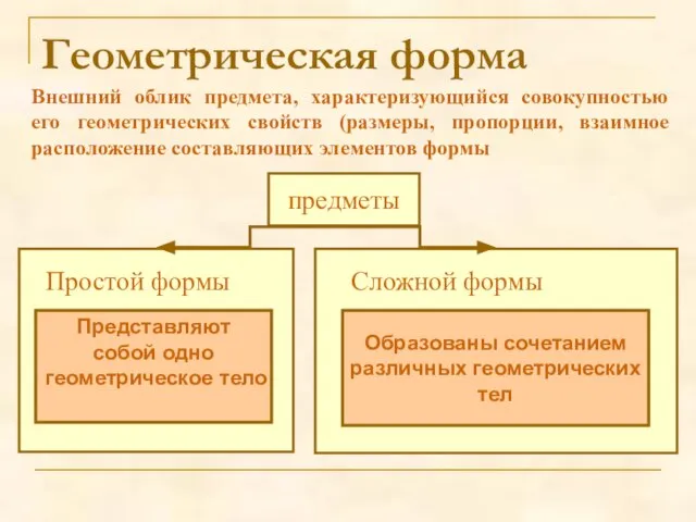 Внешний облик предмета, характеризующийся совокупностью его геометрических свойств (размеры, пропорции, взаимное