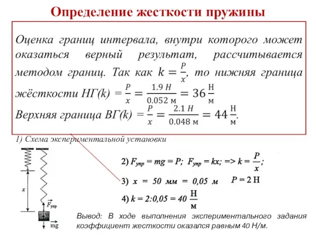 Определение жесткости пружины Используя штатив с муфтой и лапкой, пружину, динамометр,