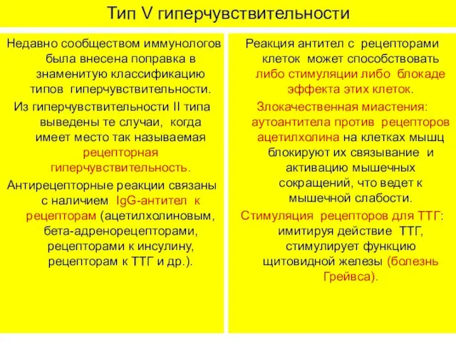 Тип V гиперчувствительности Недавно сообществом иммунологов была внесена поправка в знаменитую