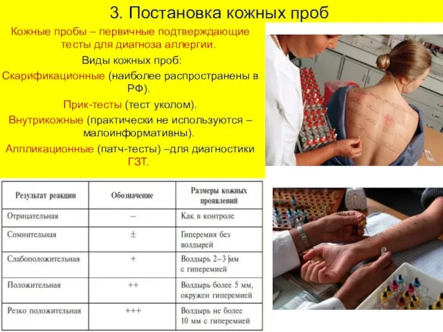 3. Постановка кожных проб Кожные пробы – первичные подтверждающие тесты для