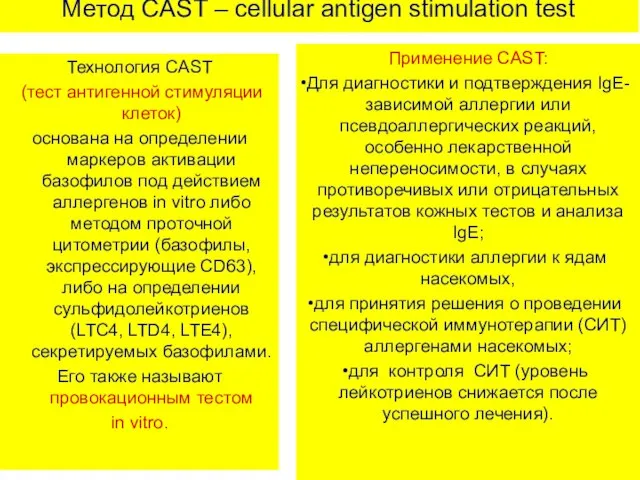 Метод CAST – сellular antigen stimulation test Технология CAST (тест антигенной