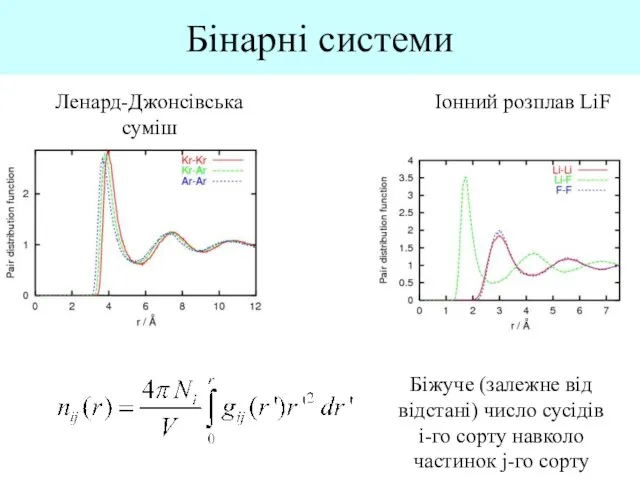 Бінарні системи Біжуче (залежне від відстані) число сусідів i-го сорту навколо