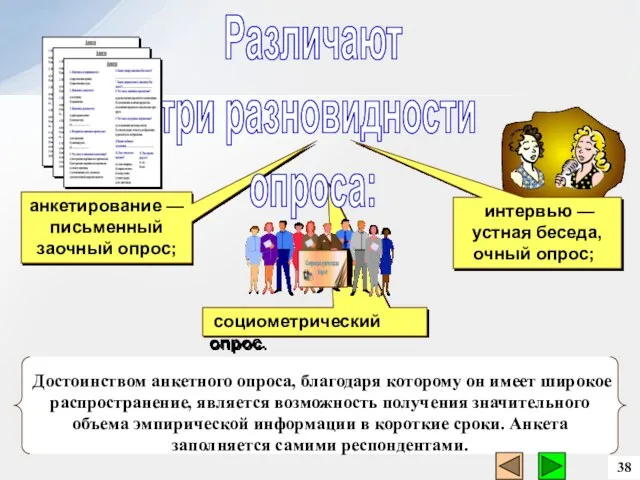 Достоинством анкетного опроса, благодаря которому он имеет широкое распространение, является возможность