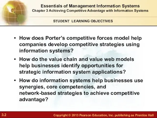 STUDENT LEARNING OBJECTIVES Essentials of Management Information Systems Chapter 3 Achieving