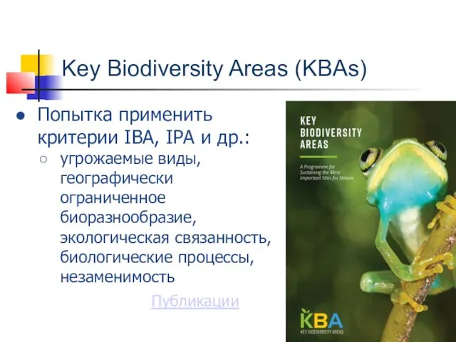 Key Biodiversity Areas (KBAs) Попытка применить критерии IBA, IPA и др.: