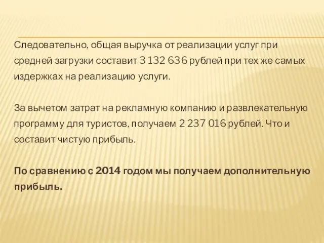 Следовательно, общая выручка от реализации услуг при средней загрузки составит 3