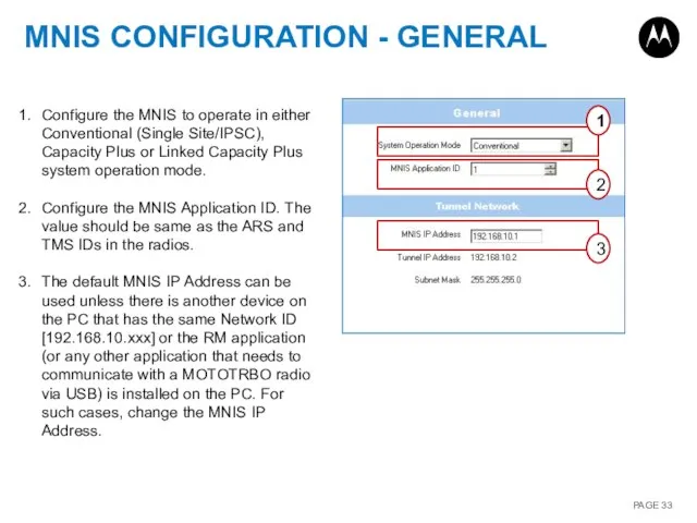 MNIS CONFIGURATION - GENERAL 1 2 3 Configure the MNIS to