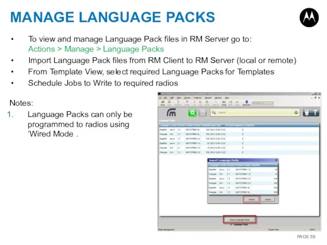 MANAGE LANGUAGE PACKS To view and manage Language Pack files in