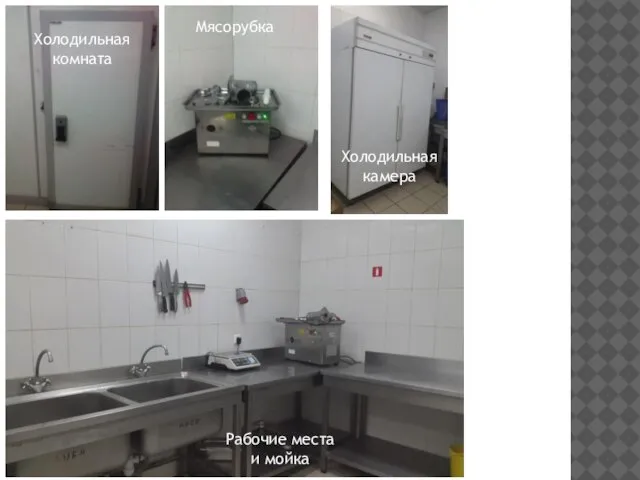 Холодильная комната Мясорубка Холодильная камера Рабочие места и мойка