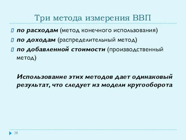 Три метода измерения ВВП по расходам (метод конечного использования) по доходам