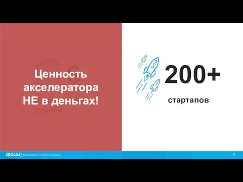 6 миллиардов рублей 200+ стартапов Ценность акселератора НЕ в деньгах!