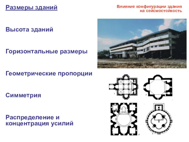 Влияние конфигурации здания на сейсмостойкость Размеры зданий Высота зданий Горизонтальные размеры