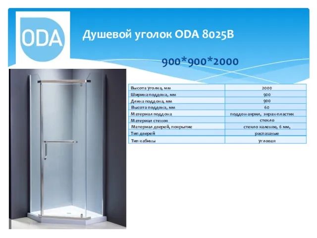 Душевой уголок ODA 8025В 900*900*2000