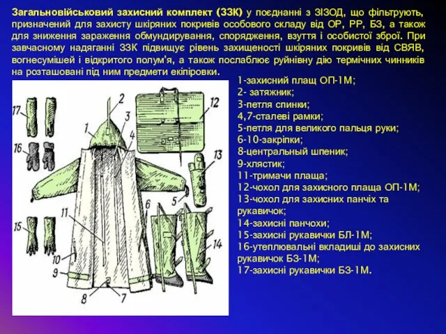 Загальновійськовий захисний комплект (ЗЗК) у поєднанні з ЗІЗОД, що фільтрують, призначений