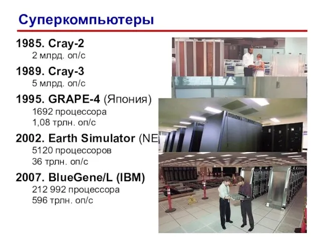 1985. Cray-2 2 млрд. оп/c 1989. Cray-3 5 млрд. оп/c 1995.