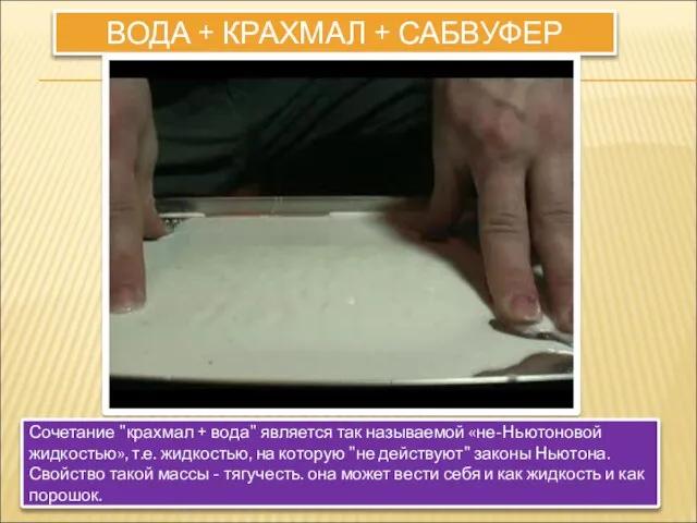 ВОДА + КРАХМАЛ + САБВУФЕР Сочетание "крахмал + вода" является так