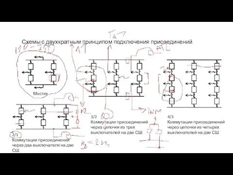 Мостик 2/1 Коммутации присоединений через два выключателя на две СШ 3/2