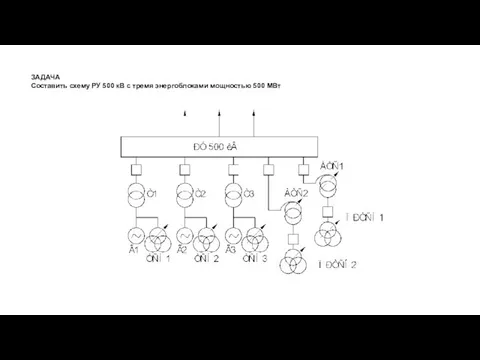 ЗАДАЧА Составить схему РУ 500 кВ с тремя энергоблоками мощностью 500 МВт