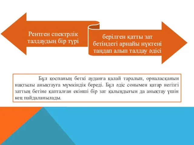 Бұл қоспаның беткі ауданға қалай таралып, орналасқанын нақтылы анықтауға мүмкіндік береді.