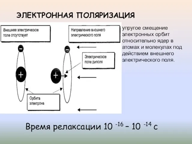 ЭЛЕКТРОННАЯ ПОЛЯРИЗАЦИЯ упругое смещение электронных орбит относительно ядер в атомах и