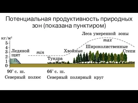 Потенциальная продуктивность природных зон (показана пунктиром)