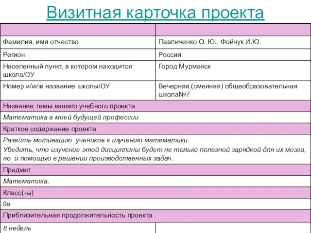 Визитная карточка проекта