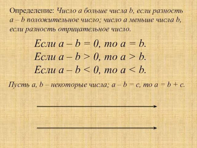 Определение: Число а больше числа b, если разность а – b