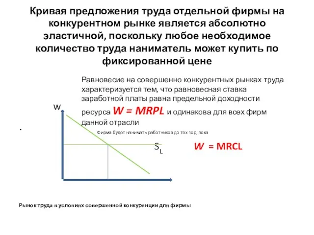 Кривая предложения труда отдельной фирмы на конкурентном рынке является абсолютно эластичной,