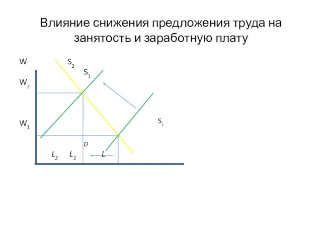 Влияние снижения предложения труда на занятость и заработную плату W S2