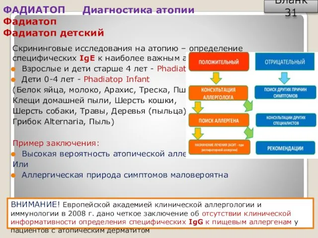 ФАДИАТОП Диагностика атопии Фадиатоп Фадиатоп детский Скрининговые исследования на атопию –