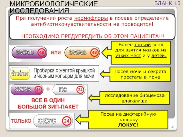 При получении роста нормофлоры в посеве определение антибиотикочувствительности не проводится! НЕОБХОДИМО