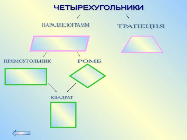 ЧЕТЫРЕХУГОЛЬНИКИ ПАРАЛЛЕЛОГРАММ ПРЯМОУГОЛЬНИК РОМБ КВАДРАТ ТРАПЕЦИЯ