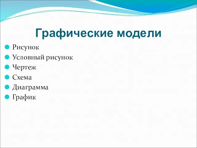 Графические модели Рисунок Условный рисунок Чертеж Схема Диаграмма График