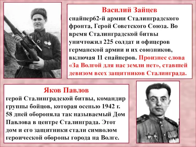 Василий Зайцев снайпер62-й армии Сталинградского фронта, Герой Советского Союза. Во время