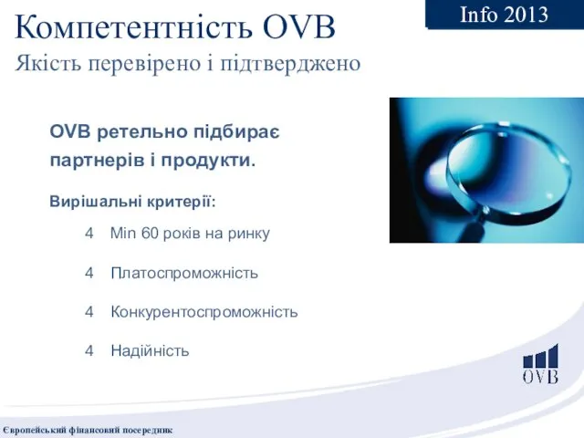 OVB ретельно підбирає партнерів і продукти. Вирішальні критерії: Min 60 років