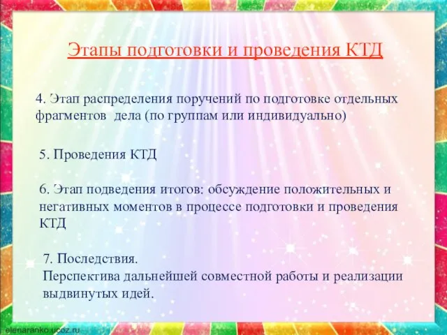 Этапы подготовки и проведения КТД 4. Этап распределения поручений по подготовке