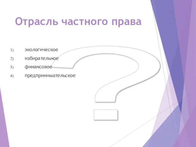 ? Отрасль частного права экологическое избирательное финансовое предпринимательское