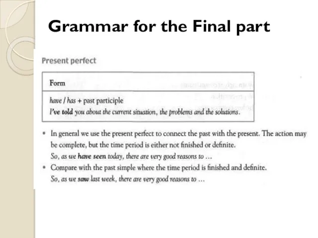 Grammar for the Final part