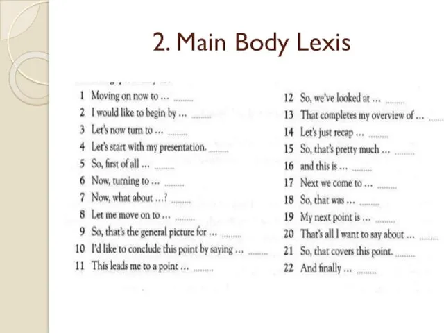 2. Main Body Lexis