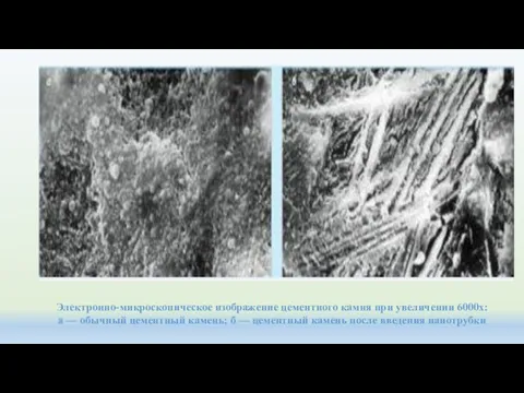 Электронно-микроскопическое изображение цементного камня при увеличении 6000х: а — обычный цементный