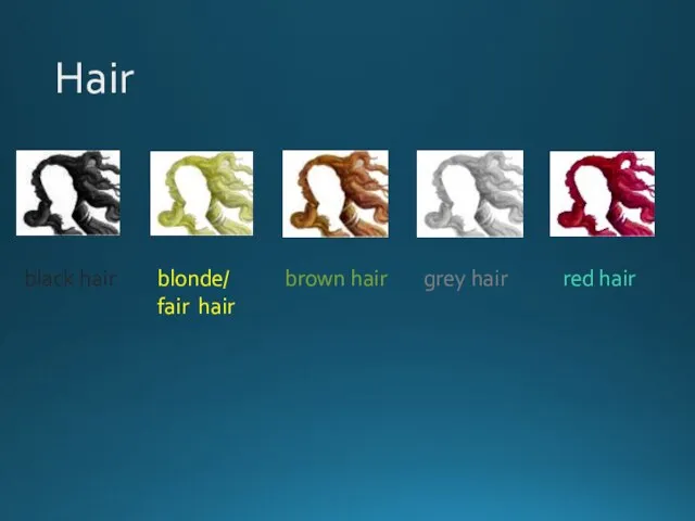 Hair black hair blonde/ fair hair brown hair grey hair red hair