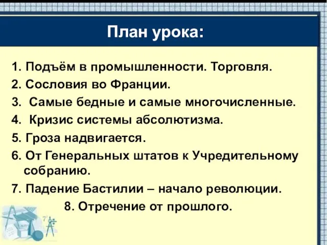 1. Подъём в промышленности. Торговля. 2. Сословия во Франции. 3. Самые