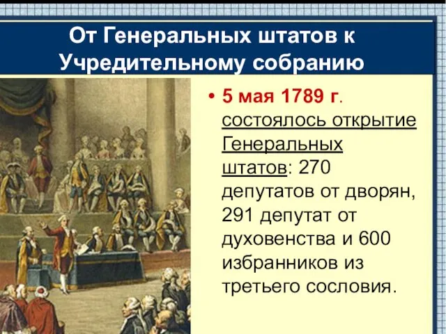 5 мая 1789 г. состоялось открытие Генеральных штатов: 270 депутатов от