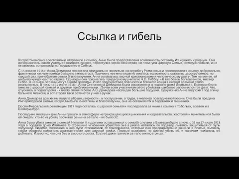 Когда Романовых арестовали и отправили в ссылку, Анне была предоставлена возможность