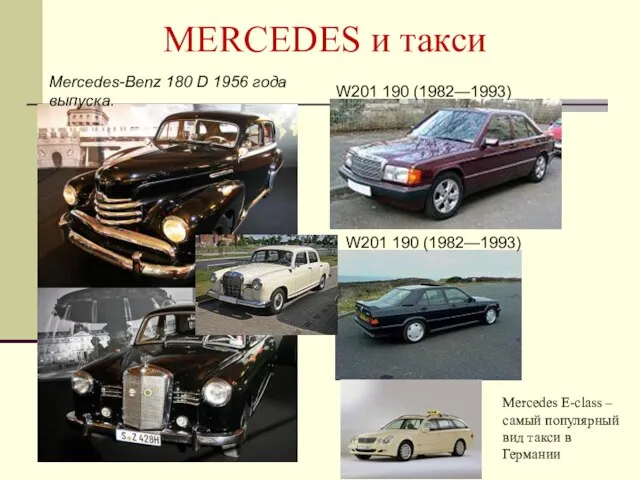 MERCEDES и такси Mercedes-Benz 180 D 1956 года выпуска. W201 190