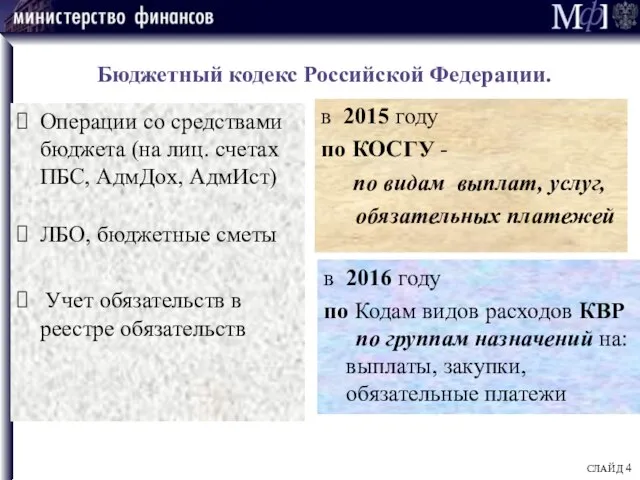 Бюджетный кодекс Российской Федерации. Операции со средствами бюджета (на лиц. счетах